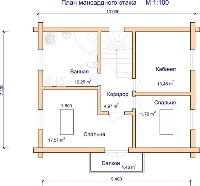 Дом с мансардой с тремя спальнями